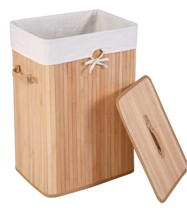lot 304 image: Costway Rectangle Bamboo Hamper Laundry Basket Washing Cloth Bin Storage Bag Lid-Natural