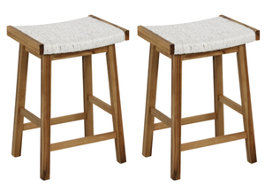lot 306 image: Costway Set of 2, 25.5 Inch Dining Bar Stool with Seaweed Woven Seat (Missing Instructions)