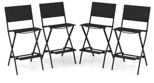 lot 316 image: COSTWAY Outdoor Patio Bar Chair Set of 4, Folding Bar Height Stool with Metal Frame & Footrest, Patio Bar Stool for Balcony, Garden & Poolside (4, Black)