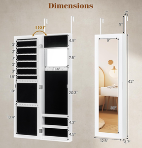 lot 319 image: Giantex Wall Mounted Jewelry Cabinet with Full Length Mirror, Over The Door Jewelry Armoire Organizer with Large Storage, Makeup Mirror & Velvet Lining (White)