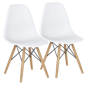 lot 328 image: Giantex Dining Chairs Set of 2 White, Pre Assembled Mid Century Modern Dining Chairs with Wood Legs, Armless Kitchen Chairs, Plastic Dining Side Chair for Dining Room, Kitchen, Living Room
