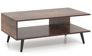 lot 342 image: Costway Mid Century Modern Rectangle Coffee Table 2-Tier Accent Table with 2 Open Compartments 31.5 x 18 x 12