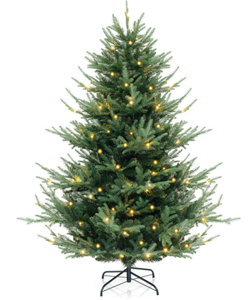 lot 32 image: Costway 6 Feet Pre-Lit Artificial Christmas Tree with Warm White LED Lights and Branch Tips