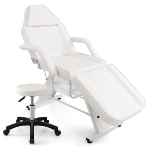lot 34 image: Giantex 72 Massage Bed with Hydraulic Stool, 3-Section Tattoo Chair with Adjustable Backrest, Legrest & Storage Boxes