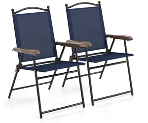 lot 231 image: Byroce Patio Foldable Chair Set, 2 PCs Portable and Stable Chair with Armrest, Lightweight Outdoor Fabric Chair Set, Lounge Chairs with Metal Frame, Sling Back Chairs for Indoor Outdoor (Navy)