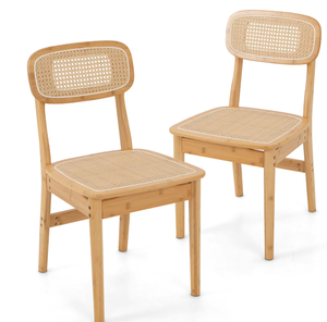 lot 232 image: Costway Rattan Accent Chairs Set of 2 Bamboo Frame Cane Woven Backrest &Seat Dining Room