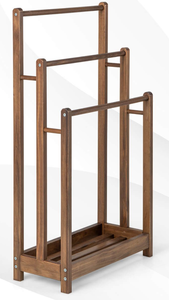 lot 236 image: Costway Freestanding Wood Towel Rack with 3 Individual Bars and Bottom Storage Shelf