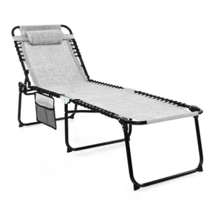 lot 241 image: COSTWAY Patio Folding Chaise Lounge Chair Portable Sun Lounger with Adjustable Backrest-Grey H86 x W59 x D188 cm (Slightly Used)