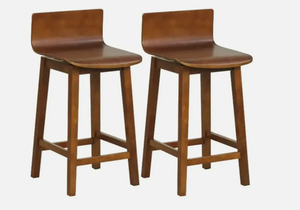 lot 355 image: Costway 24.5 Inch Swivel Wooden Bar Stools Set of 2 with Rubber Wood Legs and Low Back