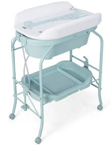 lot 358 image: Costway Folding Baby Changing Table with Bathtub and 4 Universal Wheels