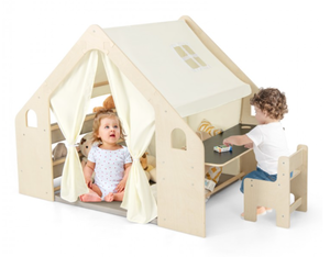 lot 360 image: Costway 6-in-1 Kids Play Tent Playhouse with Blackboard 6 Storage Bins and Floor Cushion