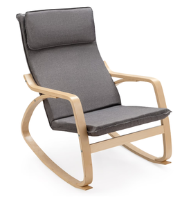 lot 367 image: Costway Modern Bentwood Rocking Chair Fabric Upholstered Relax Rocker Lounge Chair Gray (Maybe Missing Hardware)