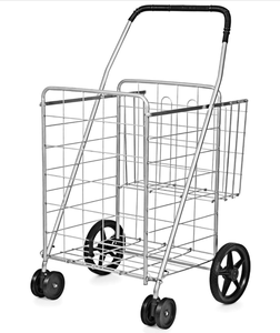 lot 387 image: Goplus Jumbo Folding Shopping Cart with Rolling Swivel Wheels, Foldable Grocery Cart on Wheels with Double Basket, Heavy Duty Utility Cart, Shopping Carts for Groceries Laundry Book Luggage Travel