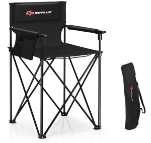 lot 465 image: Goplus Folding Camping Chair, Outdoor Portable Beach Chair Heightened Design wDetachable Armrests, Storage Pouches & Carrying Bag for Fishing, Picnic, Lawn (Black, 250LBS Weight Capacity)
