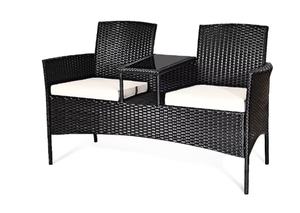 lot 56 image: Costway Rattan Patio Sofa Conversation Set with Off-white Cushions