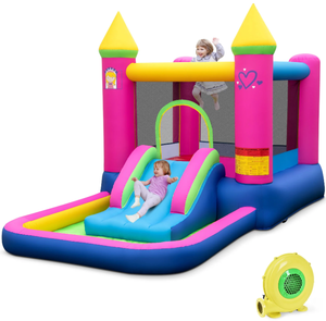 lot 429 image: Inflatable Bounce House 4-in-1 Kids Princess-themed Bouncer Blow-up Bouncy Castle with 480 Blower, Multicolor
