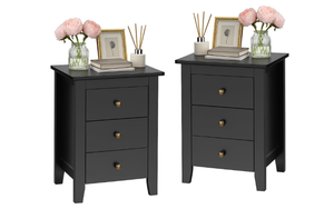 lot 433 image: Giantex Nightstand Set of 2 with 3 Drawers, Wood Black Night Stand Bedside Table wStorage Drawer & Round Metal Knobs, Modern End Side Table for Dorm Bedroom Small Spaces, 14.5 D x 18 W x 26 H
