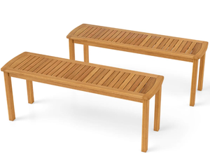 lot 434 image: 2 PCS Acacia Wood Outdoor Bench 48 Long Patio Dining Bench w Slatted Seat for Garden