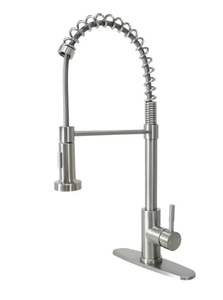 lot 449 image: Better Homes & Gardens Elmont Single Handle Pull-Down Kitchen Faucet with Spring Neck, Satin Nickel