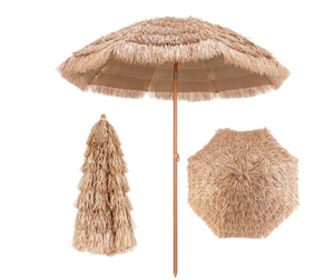 lot 450 image: Costway 7.2FT Patio Thatched Tiki Umbrella WTilt 8 Ribs Hawaiian Hula Beach