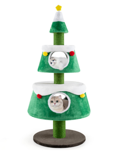lot 458 image: Christmas Cat Tree for Indoor Cats Cute Holiday Cat Tower with 2 Condos