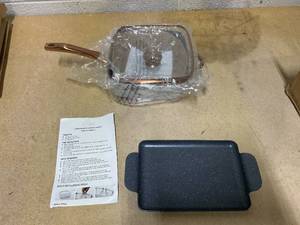 lot 412 image: Lorna Maseko Fry Pan (Does not include Fry Basket) & Curtis Stone Dura-Pan Nonstick Single Burner Griddle Pan