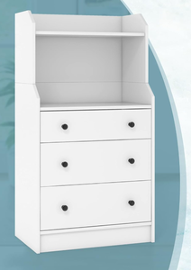lot 153 image: IFANNY 3 Drawer Dresser for Bedroom, Modern Chest of Drawers with Shelf, Wooden Storage Dresser for Small Spaces, White Dresser for Bedroom, Living Room, Closet, Entryway 14D x 23W x 44H