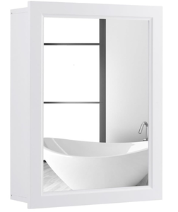 lot 155 image: RELAX4LIFE Bathroom Medicine Cabinet with Mirror - Bathroom Wall Cabinet wSingle Door & Adjustable Shelf, Wood Mirrored Storage Cabinet Organizer, Recessed Bathroom Cabinet Wall Mount (White) 6D x 20W x 26H