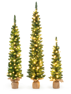 lot 157 image: Costway Set of 3 Pre-Lit Artificial Christmas Trees with 415 Green Branch Tips (USED)