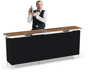 lot 160 image: Giantex 81 Extra Long Portable Bar Table with 2-Tier Storage Shelves, Folding Mobile Bartending Station with Removable Skirt, Carry Case, for Events, Parties, Trade Shows (Coffee, 81L x 32.5H)