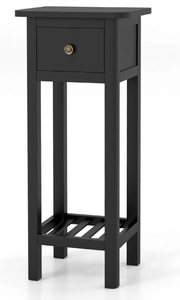 lot 170 image: Giantex Narrow End Table with Drawer, Tall Acacia Wood Side Table with Bottom Shelf, Modern Bedside Tables (Maybe Missing Knobb)