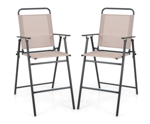 lot 189 image: Costway 2-Piece Beige Folding Bar-height Chairs