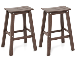 lot 194 image: Costway 29 Inch HDPE Patio Bar Stool Set of 2 Armless Saddle Stools-Brown