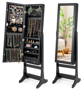 lot 370 image: Slickblue Freestanding Jewelry Cabinet with Mirror LED Lights Lock 108 Earring Slots and 78 Ring Holders White or Black 57.5 inches H