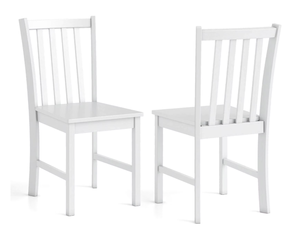 lot 376 image: Costway Rustic Dining Chairs Set of 2 with Slat Tilt Backrest, Wide Seat, Rubber Wood Legs White