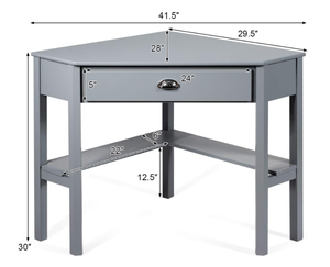 lot 392 image: GOFLAME Computer Corner Desk, Wood Compact Home Office Writing Worstation with Drawer and Shelves, Laptop PC Corner Table for Small Space Home Office, Grey 41.5D x 28W x 30H