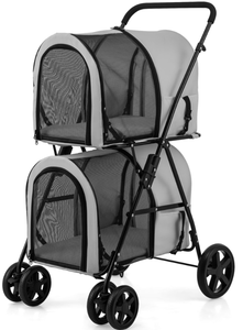 lot 393 image: Giantex Double Pet Stroller with 2 Detachable Carrier Bags, 4 Lockable Wheels Cat Stroller