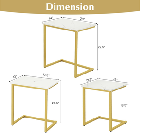 lot 394 image: Giantex Nesting Coffee Table Set of 3, Stackable Square End Table wFaux Marble Tabletop & Heavy-Duty Metal Frame, Farmhouse C-Shaped Accent Table for Small Space, Living Room, Bedroom (White Gold)