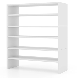 lot 396 image: COSTWAY 6-Tier Shoe Rack, Extra Wide Shoe Shelf Organizer with Stackable Design,  Freestanding Storage Shoe Stand for Small Space Entryway Hallway Closet (White)