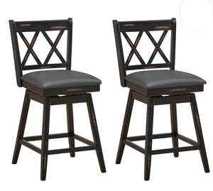 lot 486 image: Costway 2 Pieces 24 Inch Swivel Counter Height Barstool Set with Rubber Wood Legs