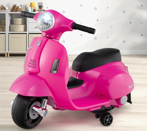 lot 487 image: Costzon Toddler Motorcycle, Licensed Vespa Ride on Motorcycle with Training Wheels, LED Headlight & Horn Sound, Ride on Toy, 6V Battery Powered Motorbike, Gift for Boys & Girls, 1-3 Toddlers (Pink)