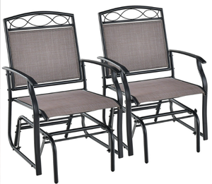 lot 488 image: Costway Set of 2 Outdoor Metal Glider Armchairs with Weather-resistant Fabric