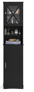 lot 492 image: Tangkula 67 H Tall Bathroom Cabinet, Modern Kitchen Cupboard Pantry with Acrylic Doors & Open Shelves, Adjustable Shelves, Narrow Floor Cabinet for Bathroom, Living Room (15.5 x 12 x 67 Inch,Black)
