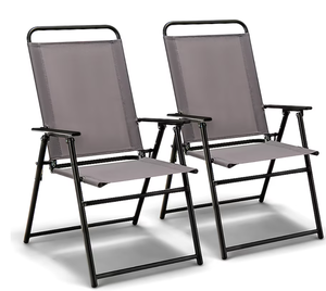 lot 497 image: Costway Set of 2 Black Metal Frame Stationary Dining Chair with Gray Solid Seat
