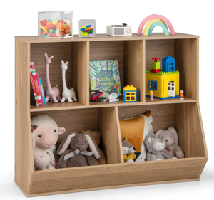 lot 499 image: Costway 5-Cubby Kids Toy Storage Organizer, Wooden Children Bookcase Bookshelf  90 cm x 40 cm x 75 cm (Toys Not Included)