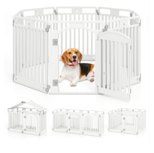 lot 489 image: PETSITE 8-Panel Plastic Dog Playpen with Door, 32 Inch Tall Portable Shape-Customizable Pet Playpen Indoor Outdoor, Ideal for Small & Medium Dogs and Puppies, Easy to Assemble