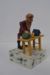 lot 2 image: Handpainted Wooden Man Carpenter Automaton Figure