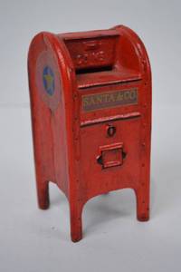 lot 3 image: Department 56 Santa & Co. Red Cast Iron Mailbox Coin Bank