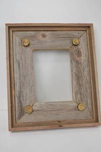lot 8 image: Rustic Reclaimed Wood Picture Frame with Brass Accents