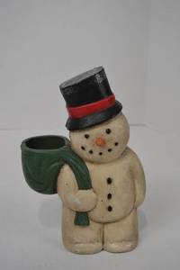lot 10 image: Vintage Cast Iron Christmas  Snowman Candle Holder Figurine, 7 Inches Tall